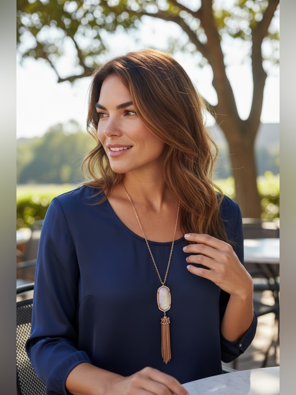 Kendra Scott Rayne Necklace with Pearl White Glass Stone and Rose Gold